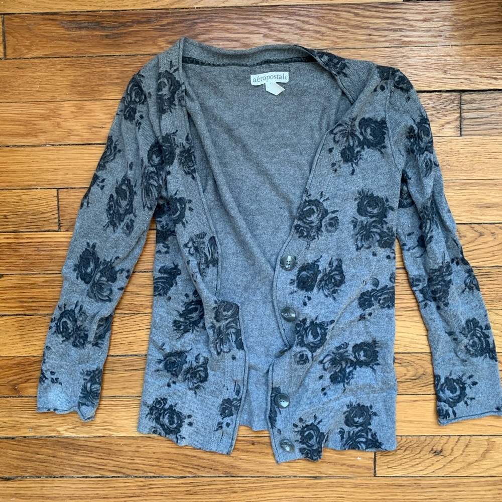 Aeropostale Gray Floral Cardigan
